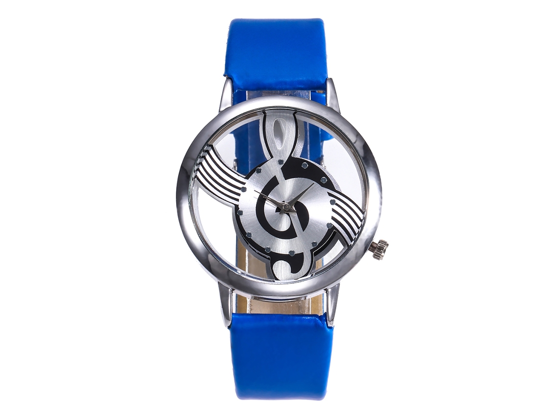 Relógio de Quartzo Feminino com Pulseira de Couro Pu e Nota Musical Oca Zhoulianfa (azul Royal)