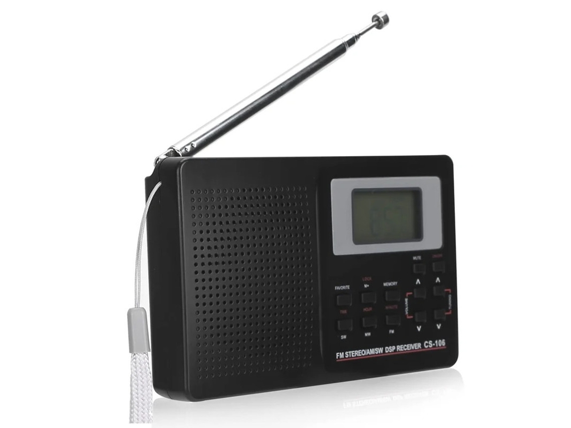 Rádio Digital Mini Rádio Portátil Profissional Fm/am/sw/mw/lw/tv Receptor De Banda Completa Para Casa Usando Rádio Relógio Digital Com Fone Yizhood