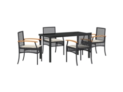 Conjunto 5 De Jantar De Jardim Com Almofadas Vidaxl Vime Poliéster Preto De 5 Peças