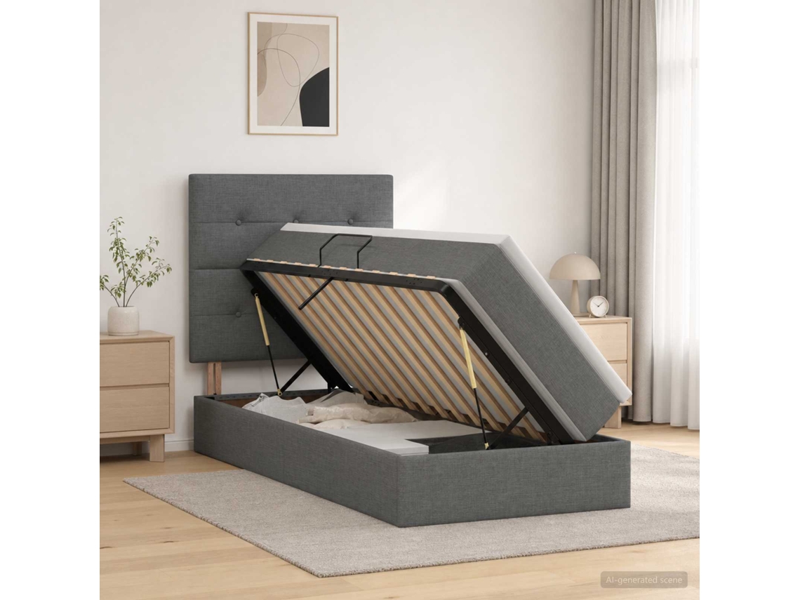 Vidaxl Cama De Armazenamento Led Com Colchão Cinzento-escuro