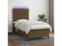 Cama Box Spring C/ Colchão/led 100x200cm Tecido Castanho-escuro