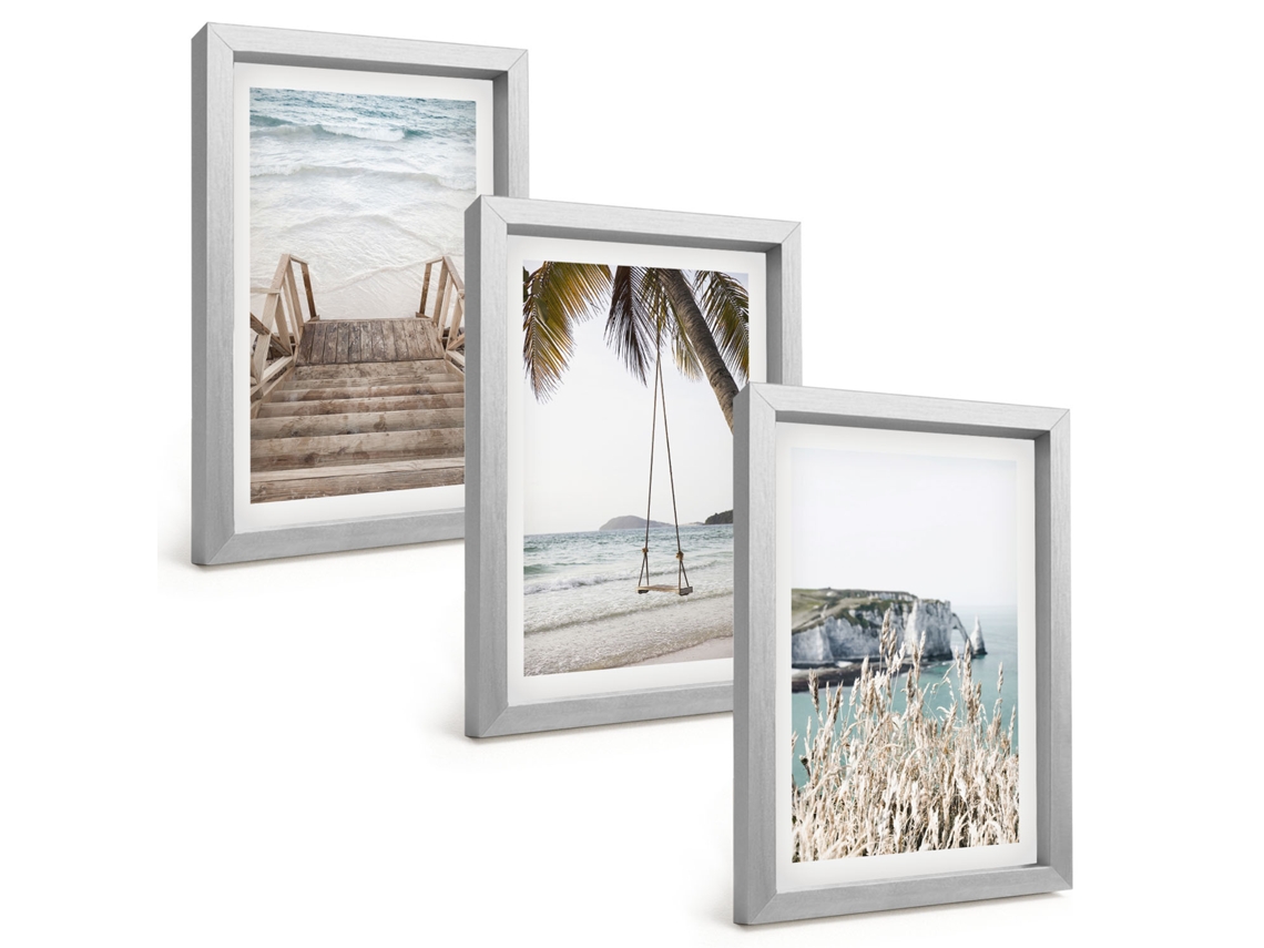 Composição De Quadros Escadas De Madeira Na Praia, Balanço Espelharte (3 Peças 20x30 Cm)