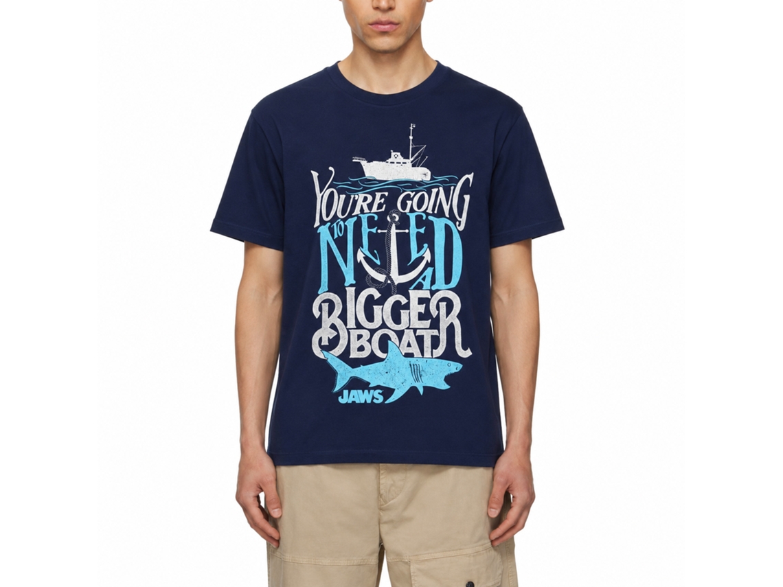 Rockinstone Jaws Movie Typography Navy Adult T-shirt Size:s
