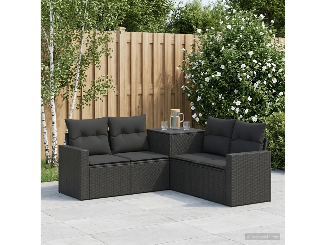 Vidaxl Conjunto De Sofás 5 Unid. Preto Rattan Poliéster E Aço