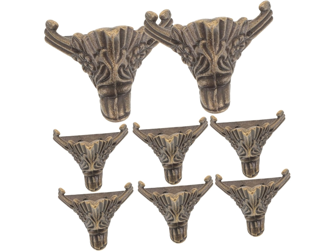 Nuobesty Conjunto De 8 Pés Móveis Antigos E Madeira Para Caixas Com Protetores Canto, Acabamento Em Bronze Para Caixas