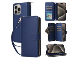 Capa Para Iphone 15 Pro Max Pele Sintética Com Porta-cartões Azul