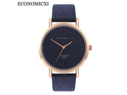 Reloj De Pulsera Unisex Minimalista De Cuero Pu Con Dial Redondo Azul Real