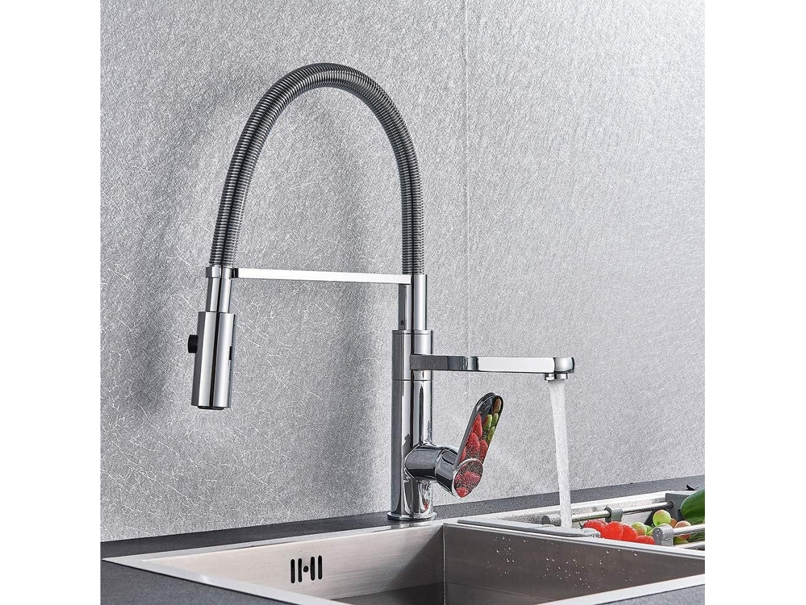 Torneira De Cozinha Cromada Com 2 Alças, Retrátil E Para Instalação Em Bancada, Com Bicos Giratórios.