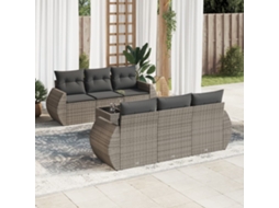 Vidaxl 7 Pcs Conjunto Sofás P/ Jardim C/ Almofadões Vime Pe Cinzento