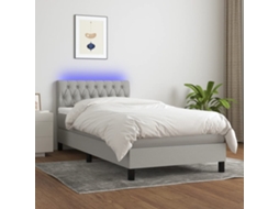 Vidaxl Cama Box Spring C/ Colchão E Led 90x190 Cm Tecido Cinza-claro