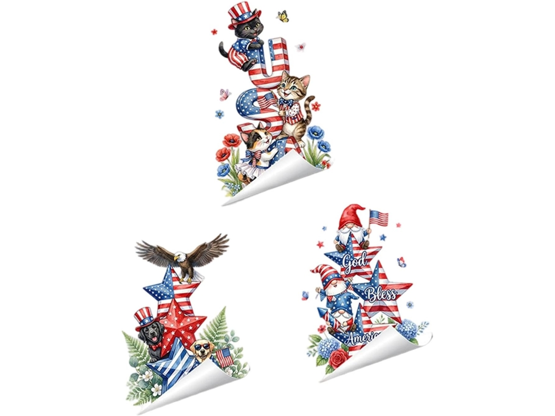 Adesivo De Janela Em Pet Com Bandeira Americana E Coração Para Decoração De Festas.