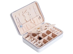 Caixa Organizadora De Bijuterias Brincos Anéis Colares Couro Pu 17 X 12 X 5 Cm Branco