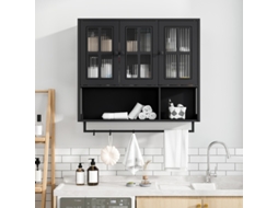 Armário de parede preto VELTRIX com 3 portas e suporte para toalhas