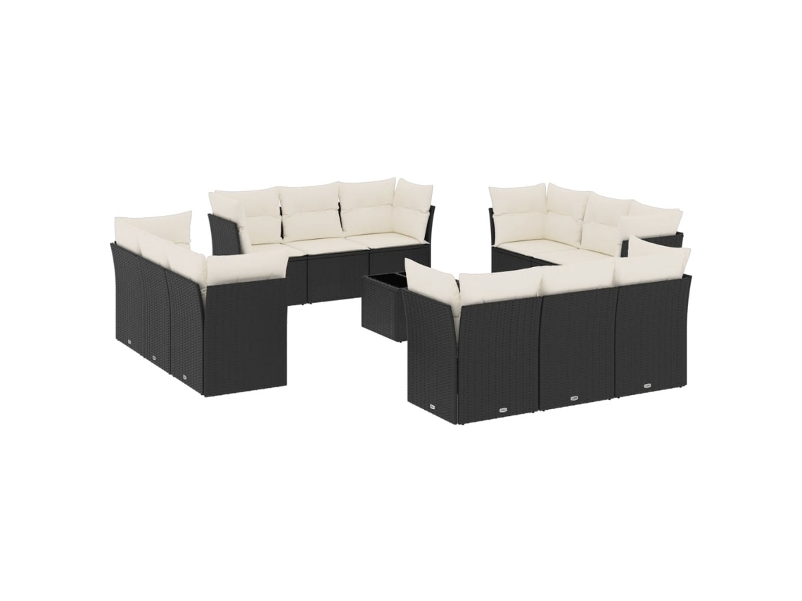 Conjunto de 13 Sofás de Jardim com Almofadões Vime Pe Preto MAISON EXCLUSIVE