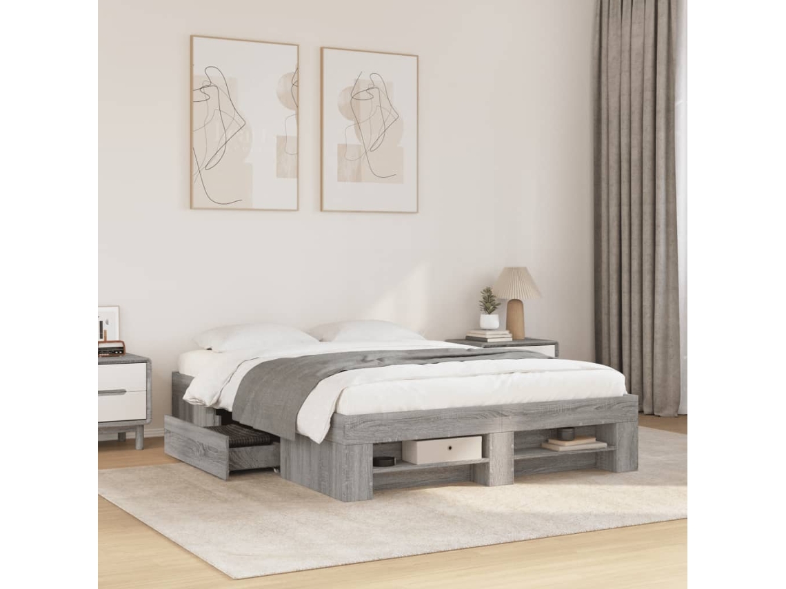 Estrutura Cama 140x190 Cm Derivados De Madeira Cinzento Sonoma