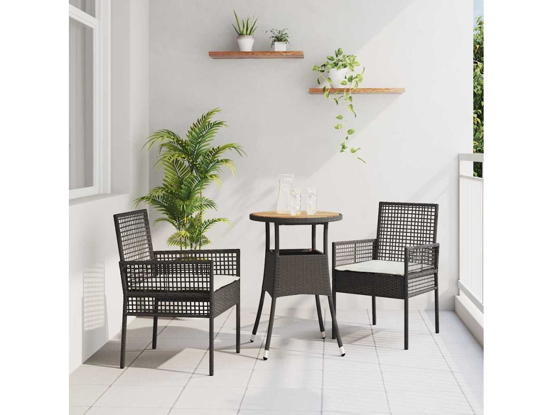 Vidaxl Conjunto De Jantar Para Jardim 3 Unid. Preto Vime Pe