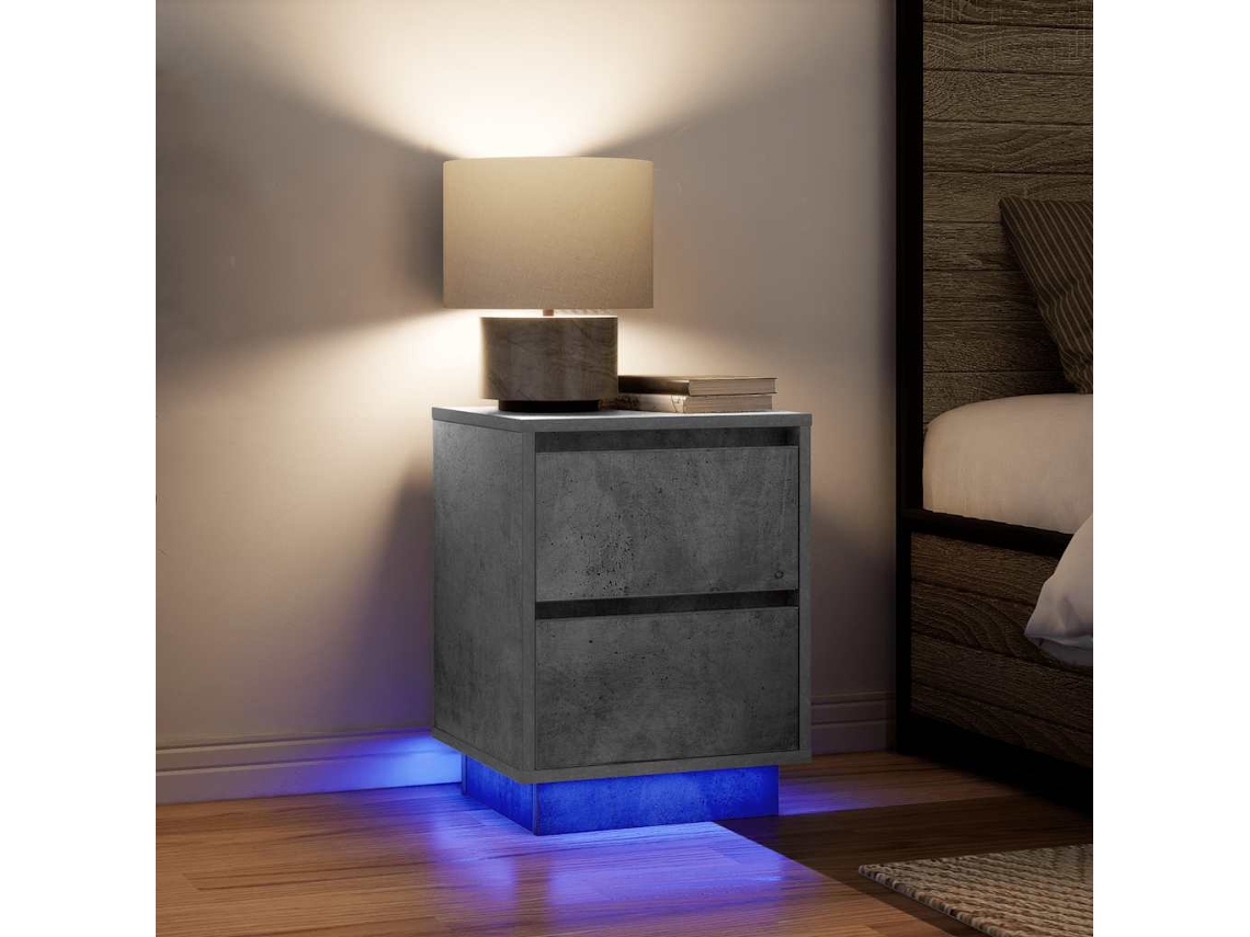 Vidaxl Mesas Cabeceira C/ Luzes Led 2 Pcs 38x34x50 Cm Cinzento-cimento