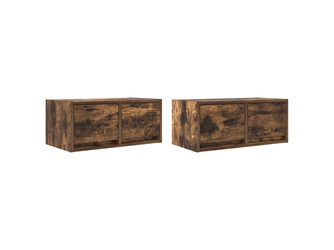 Conjunto de 2 Móveis de Tv Deriv. Madeira Carvalho Fumado MAISON EXCLUSIVE (60x31x25,5 cm)