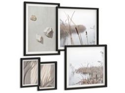 Galeria De Pinturas Murais Formas Abstratas De Plantas Moldura Preta Fotos Para O Escritório Espelharte (conjunto De 5 Imagens)
