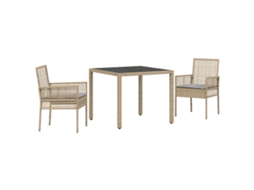 Conjunto 3 Conjunto De Jantar Para Jardim Vidaxl Bege Vime Pe (90 X 90 X 75 Cm)