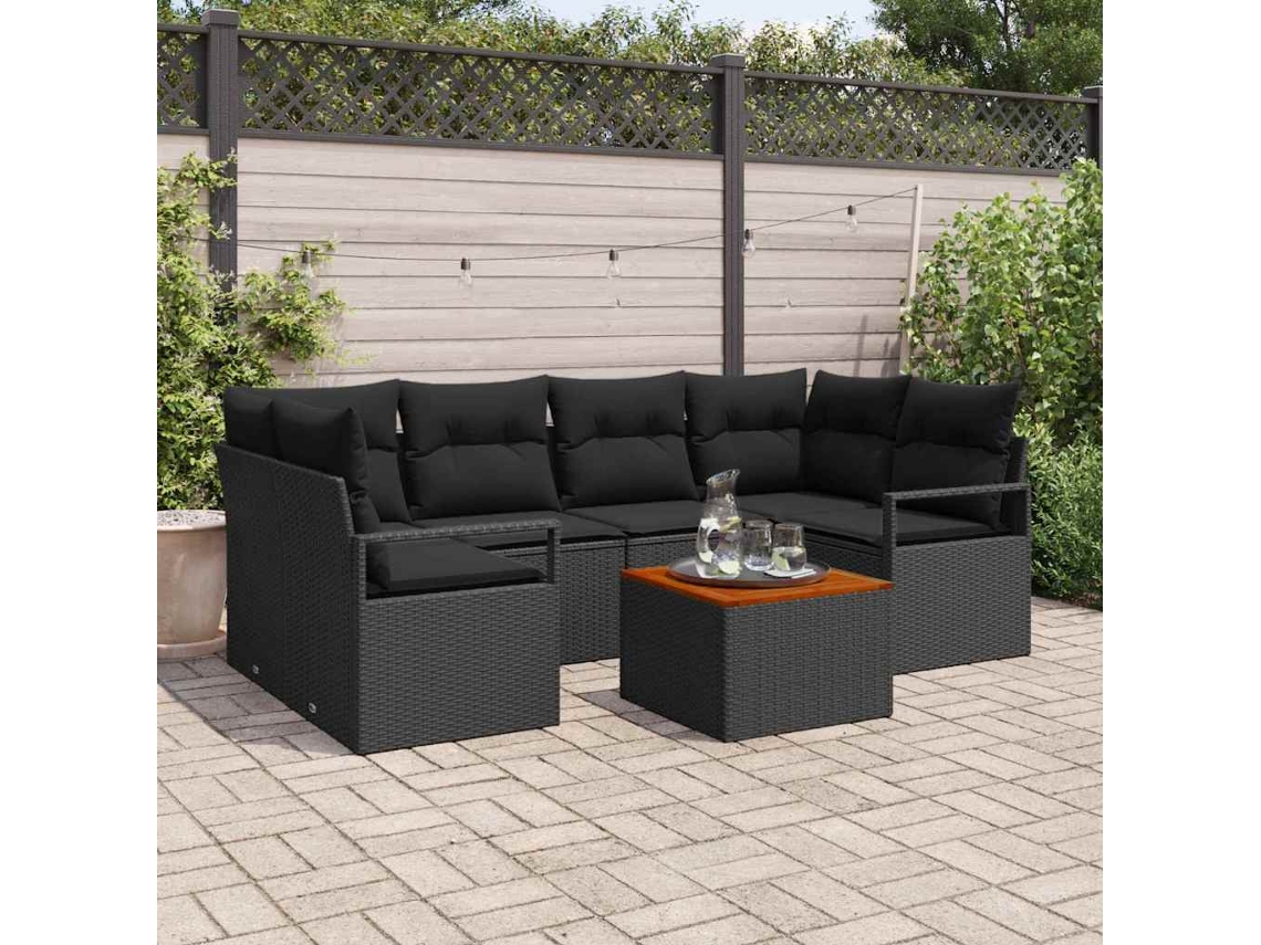 Vidaxl Conjunto De Sofá De Jardim 7 Unid. Preto Vime Pe