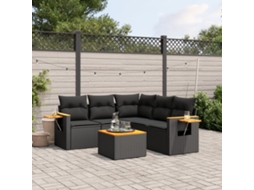 Vidaxl 6 Pcs Conjunto Sofás de Jardim C/ Almofadões Vime Pe Preto