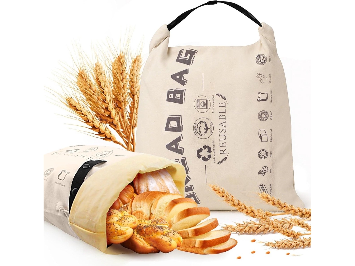 Conjunto De 2 Sacos Reutilizáveis Para Conservar Pão Caseiro, Em Algodão E Cera De Abelha, 42 × 32 Cm, Cor Bege