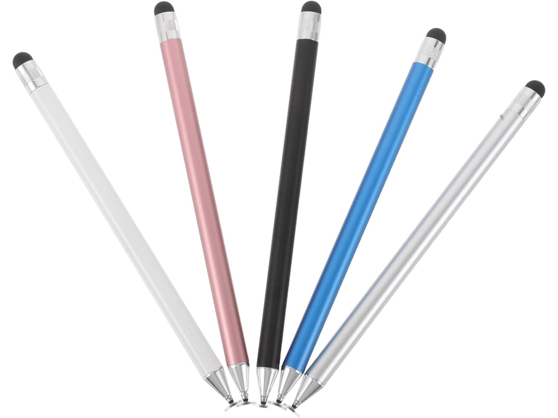 Conjunto De 5 Canetas Stylus De Metal Com Ponta Dupla Para Tablets E Smartphones.