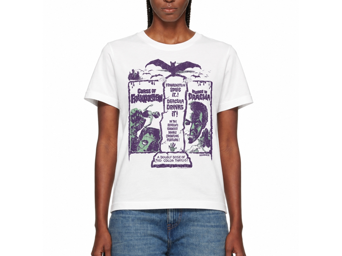 Rockinstone Horror Movies Double Creature Feature White Adult T-shirt Size:xxl