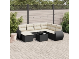 Vidaxl 8 Pcs Conjunto Sofás De Jardim Com Almofadões Vime Pe Preto