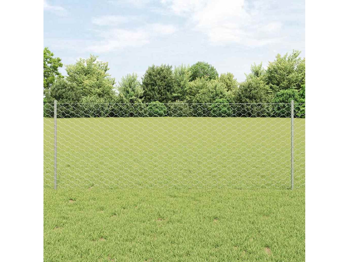 Vidaxl Cerca Hexagonal Com Poste 10 X 0,8 M Aço Galvanizado Prateado