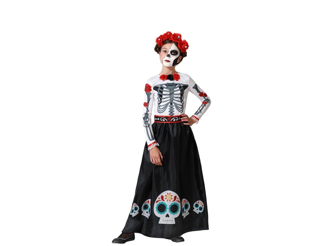 Fato de esqueleto mexicano Catrina Rosas para menina