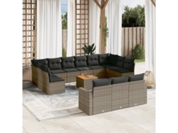 Vidaxl 14 Pcs Conjunto Sofás P/ Jardim C/ Almofadões Vime Pe Cinzento