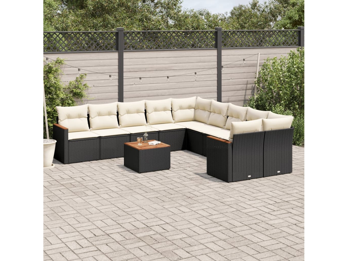 Vidaxl 11 Pcs Conjunto Sofás De Jardim C/ Almofadões Vime Pe Preto