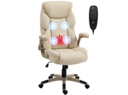 Cadeira de escritório com massagem vibratória, 4 pontos, calor lombar, braços rebatíveis, encosto alto, altura ajustável, bege BTFORUS
