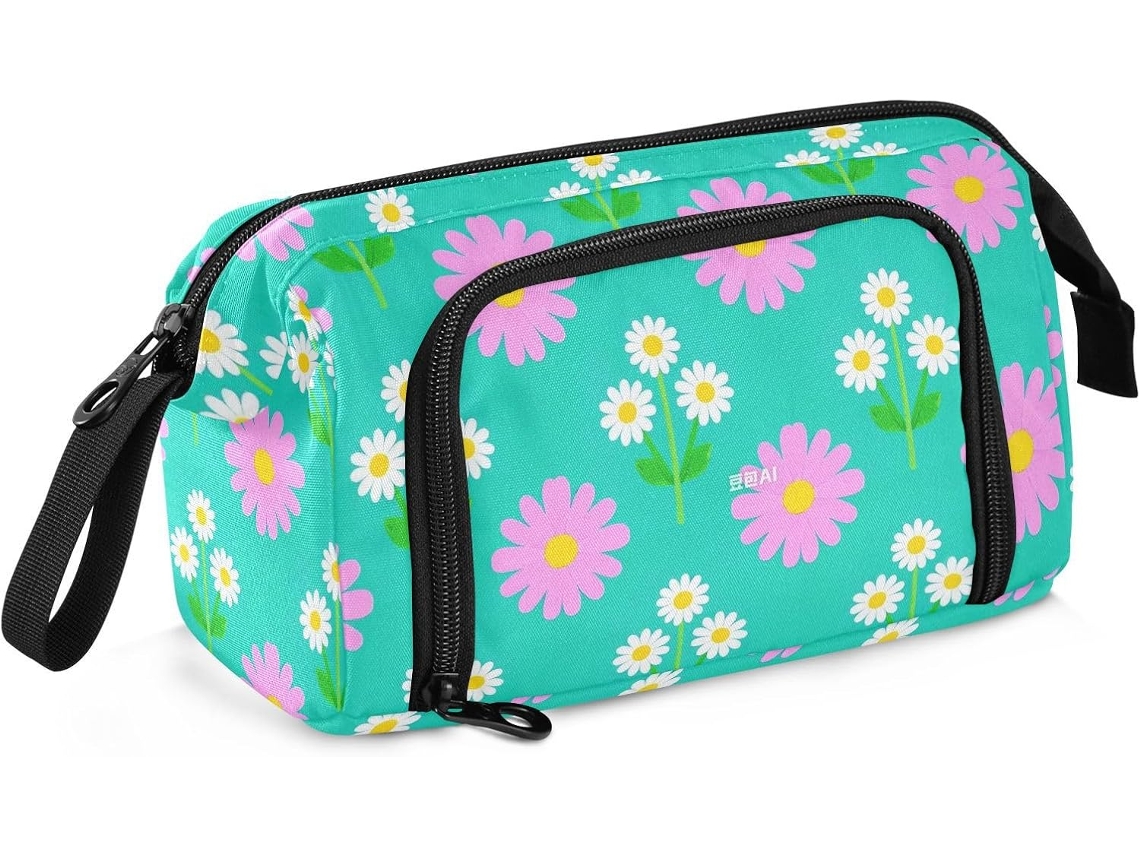 Estojo Multifuncional Bonito para Lápis, Ideal Adolescentes e Meninas, com Estampa de Margaridas, nas Cores Pê