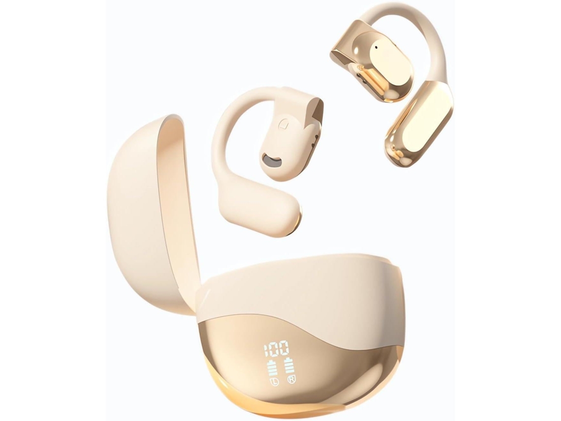 Fones de Ouvido Bluetooth MDUG, visor LED, IPX5, 5,3 mm, bege