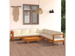 Conjunto 8 Peças Lounge De Jardim C/ Almofadões Branco Nata Acacia Dkd Home Decor