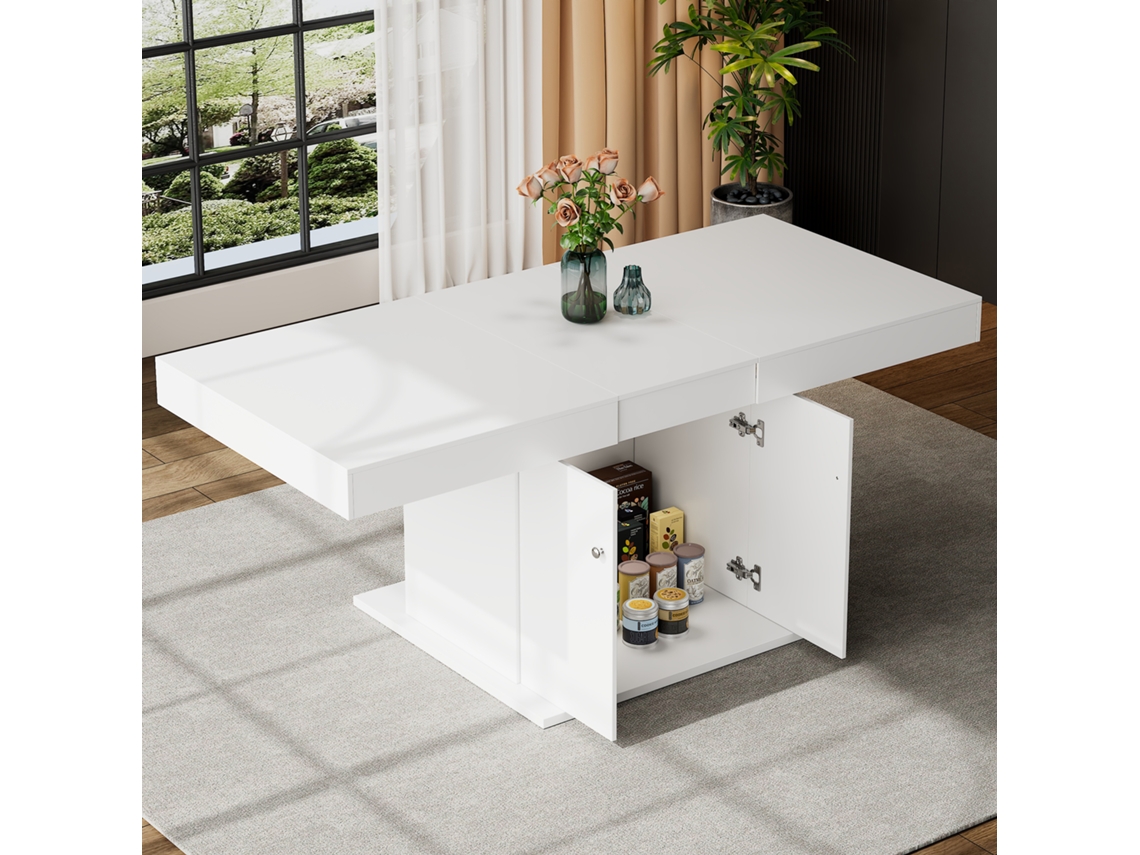 Mesa Extensível 140/180x80x76cm Armazenamento Branca VELTRIX