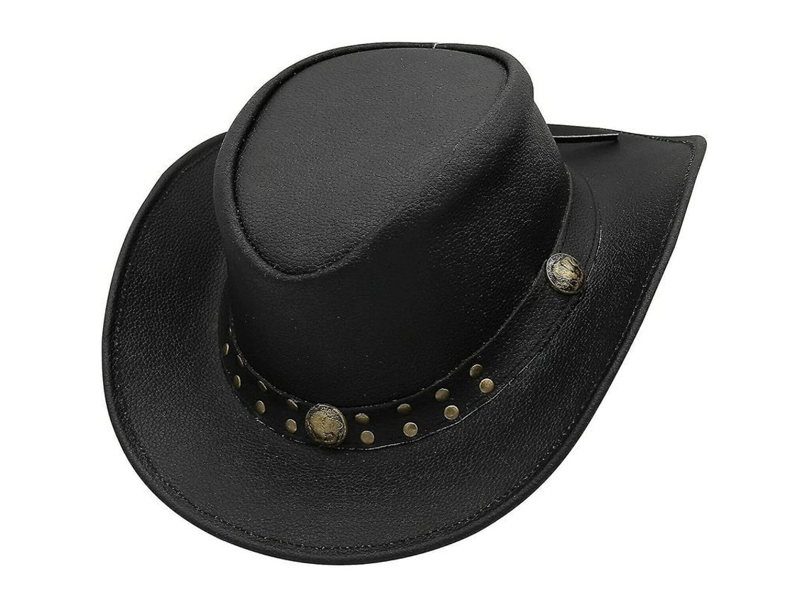 Boné de couro estilo cowboy 2026, com aba longa e copa grande, para homens e mulheres.