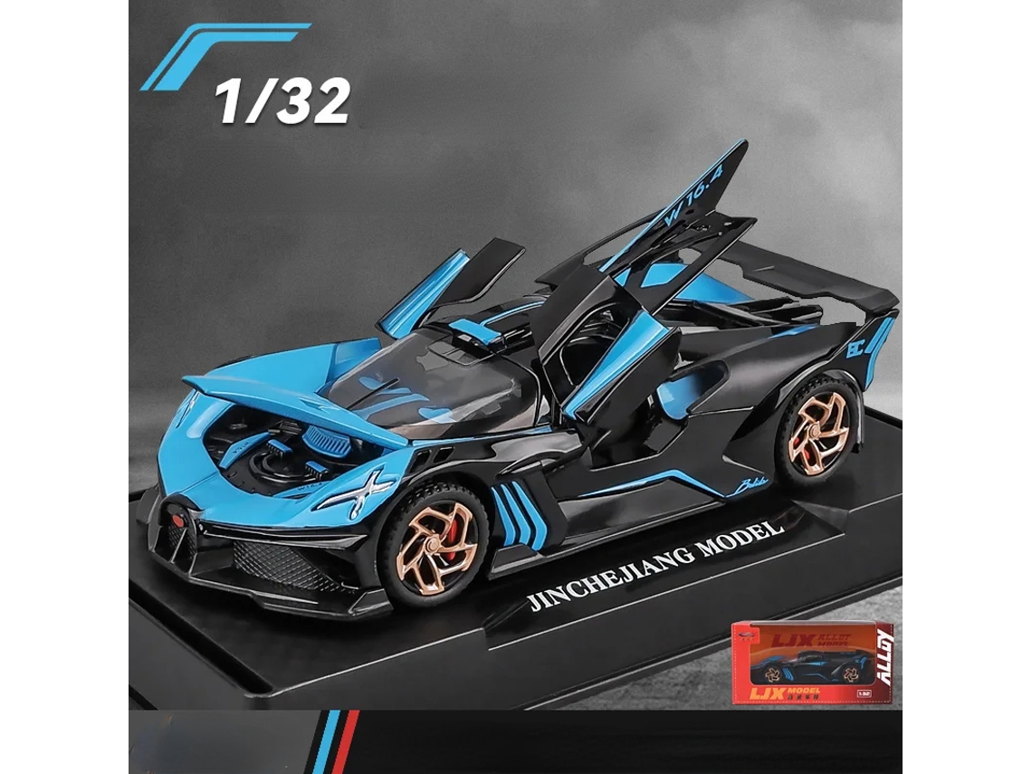 (azul) Bugatti Bolide, Modelo De Carro Esportivo Em Escala 1:32, Feito Em Metal Fundido, Com Função De Fricção De Som E Luz.