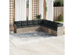 Vidaxl 9 Pcs Conj. Sofás Jardim Com Almofadões Vime Pe Cinzento-claro