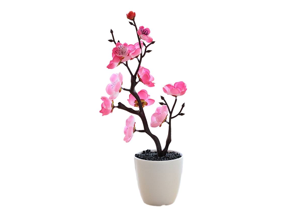 Bonsai Flor De Ameixeira Artificial Pequena, Decoração De Planta Verde Em Vaso Para Casa