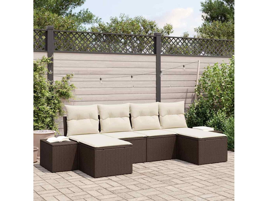 Vidaxl Conjunto De Sofá De Jardim Com Almofada 6 Pcs Castanho Vime Pe