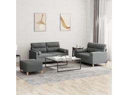 Vidaxl 3 Pcs Conjunto De Sofás Com Almofadas Tecido Cinzento-escuro