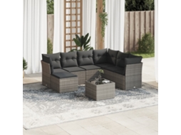 Vidaxl 8 Pcs Conjunto Sofás De Jardim C/ Almofadões Vime Pe Cinzento