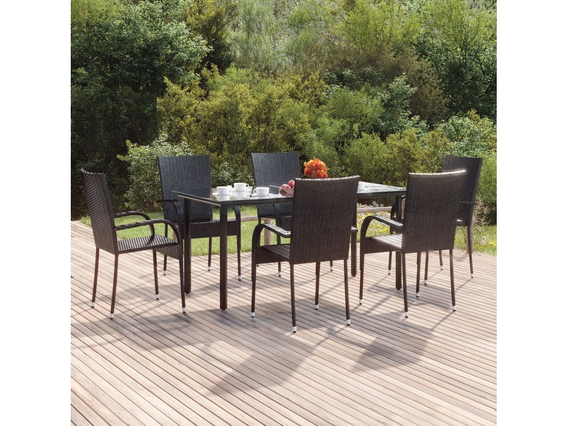 Vidaxl 7 Pcs Conjunto De Jantar Para Jardim Vime Pe Preto