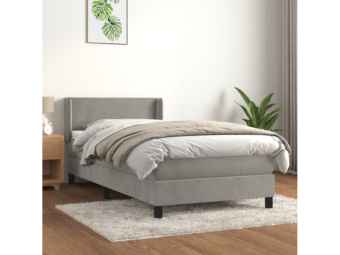 Cama Com Molas/colchão 100x200 Cm Veludo Cinza-claro