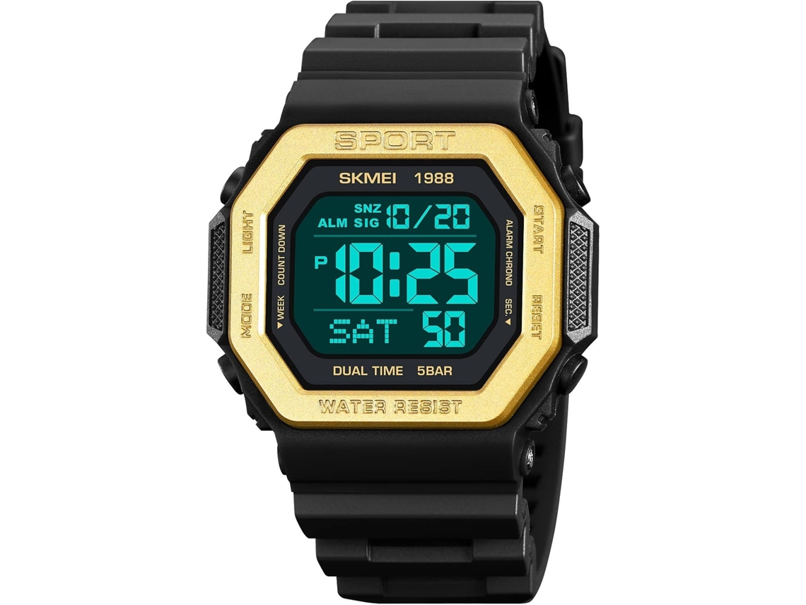 Lurelia Relógio Digital Desportivo, Visor Digital, Led, Cronómetro, Alarme, Data/calendário, 12/24h, Duplo Fuso/mostrador, Aço Inoxidável, Abs, Preto
