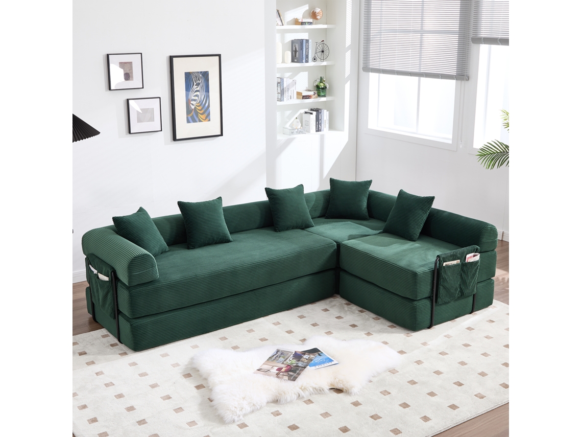 Sofá Modular De 4 Lugares - Com Arrumação, Funcionalidade Modular, Adequado Para Animais De Estimação - Esmeralda